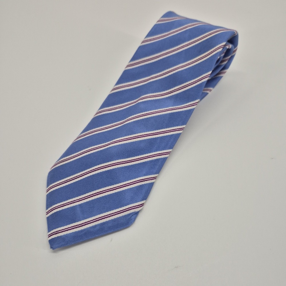 Canali Mens 100% Silk Striped Print Necktie Blue Red